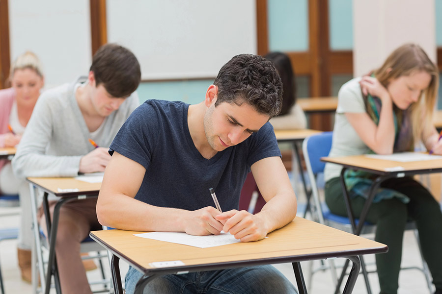 Students taking a test in a classroom in Tacoma